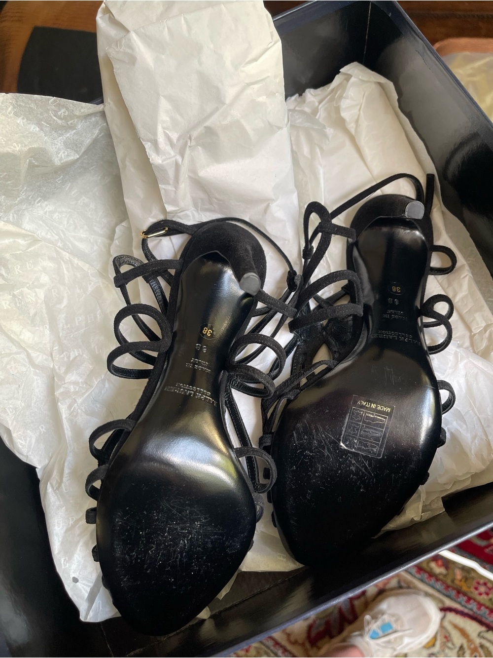 NWT Ralph Lauren Collection Purple Label Black Suede Italian Strappy Heels 8B - Picture 11 of 11